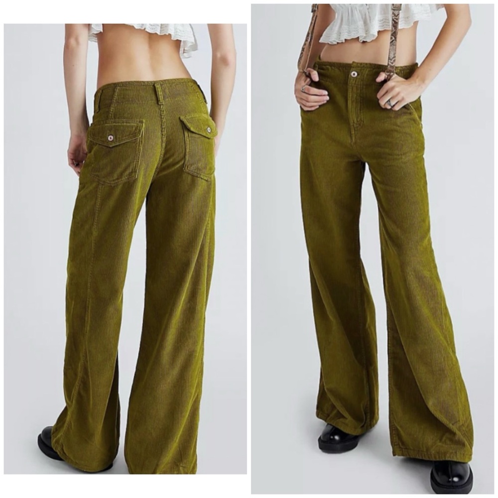 We The Free Olive Green Wide Leg Corduroy Pants